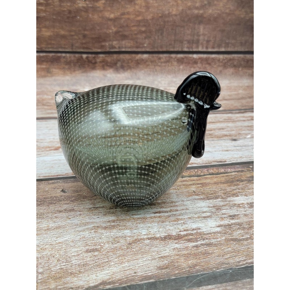 Art glass chubby chicken black and gray
